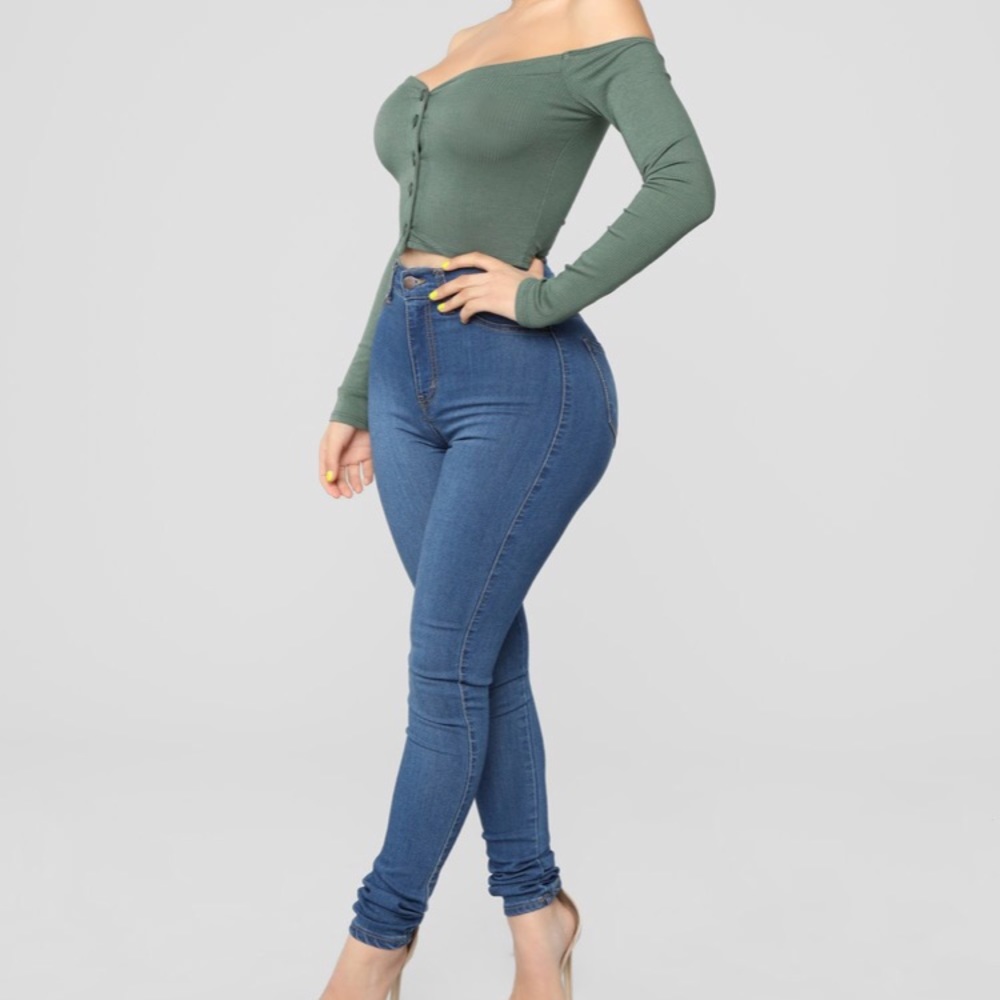 Talk that talk off shoulder top - Olive
